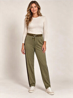 Esqualo Olive Pull-On Pants with Velour Waistband & Side Trim